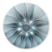 Joyful Flower Abstract Blue Gray Floral Fractal Keramische Knop (Voorkant)