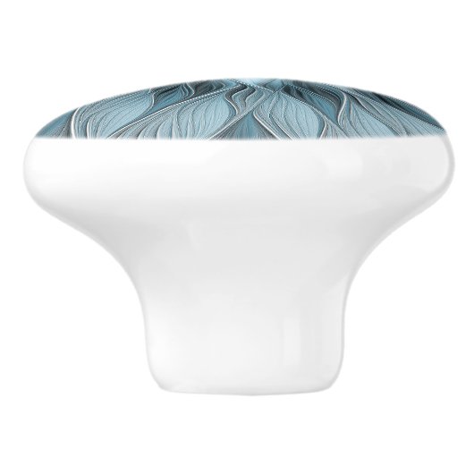 Joyful Flower Abstract Blue Gray Floral Fractal Keramische Knop (Zijkant)