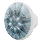 Joyful Flower Abstract Blue Gray Floral Fractal Keramische Knop (Rechts)