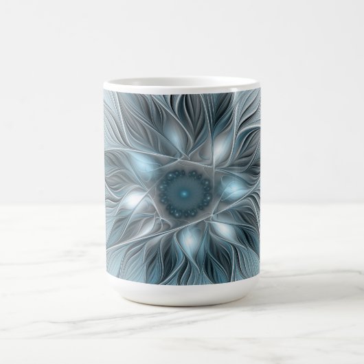 Joyful Flower Abstract Blue Gray Floral Fractal Koffiemok (Center)