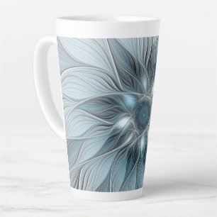 Joyful Flower Abstract Blue Gray Floral Fractal Latte Mok
