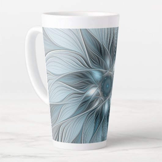 Joyful Flower Abstract Blue Gray Floral Fractal Latte Mok (Linkerhoek)