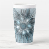 Joyful Flower Abstract Blue Gray Floral Fractal Latte Mok (Voorkant)