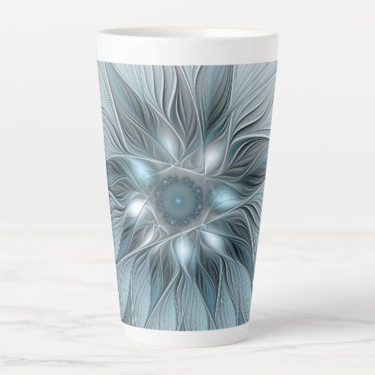 Joyful Flower Abstract Blue Gray Floral Fractal Latte Mok (Voorkant)