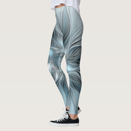 Joyful Flower Abstract Blue Gray Floral Fractal Leggings (Links)