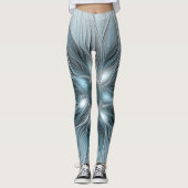 Joyful Flower Abstract Blue Gray Floral Fractal Leggings (Voorkant)
