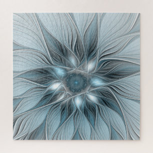 Joyful Flower Abstract Blue Gray Floral Fractal Legpuzzel