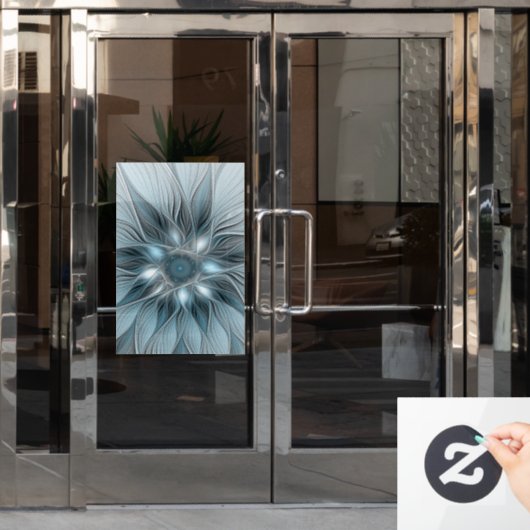 Joyful Flower Abstract Blue Gray Floral Fractal Raamsticker (Kantoordeur)