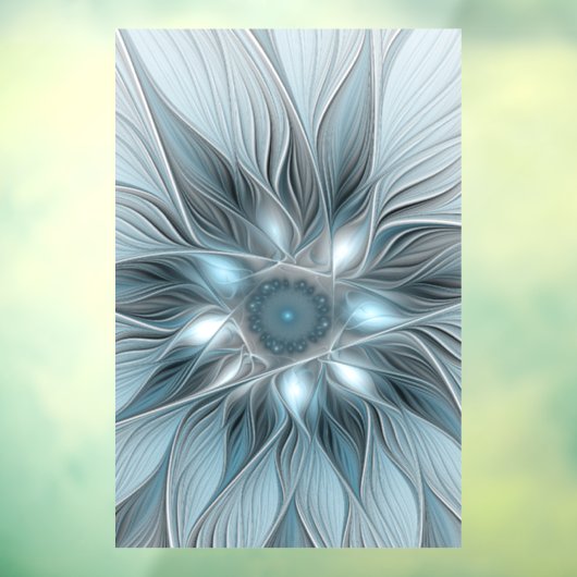 Joyful Flower Abstract Blue Gray Floral Fractal Raamsticker (Vel 3)