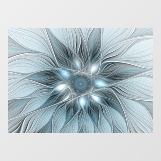 Joyful Flower Abstract Blue Gray Floral Fractal Raamsticker (Vel)