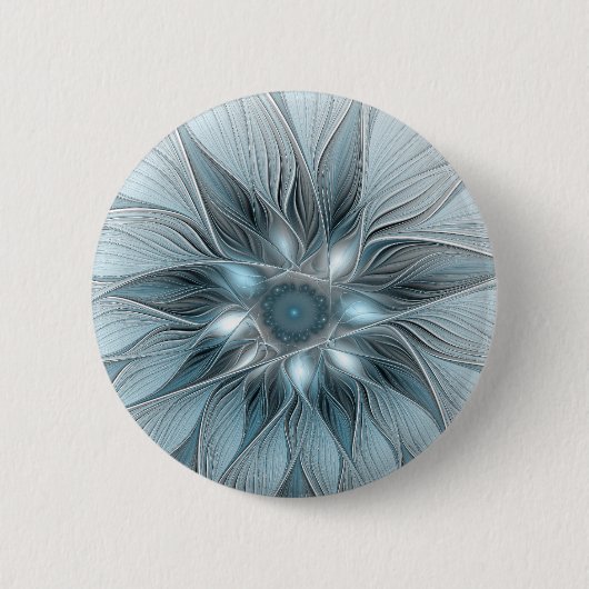 Joyful Flower Abstract Blue Gray Floral Fractal Ronde Button 5,7 Cm (Voorkant)