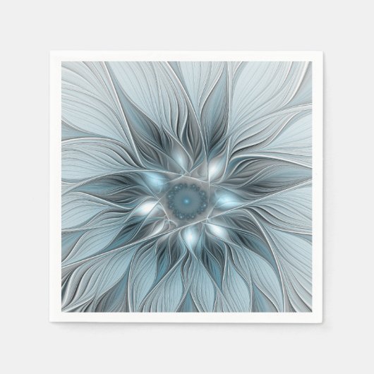 Joyful Flower Abstract Blue Gray Floral Fractal Servet (Voorkant)