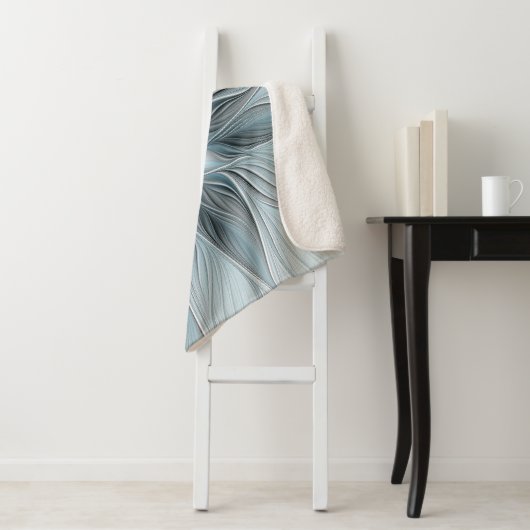 Joyful Flower Abstract Blue Gray Floral Fractal Sherpa Deken (In situ)