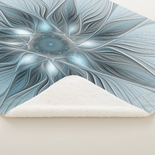 Joyful Flower Abstract Blue Gray Floral Fractal Sherpa Deken (3/4)