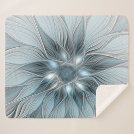 Joyful Flower Abstract Blue Gray Floral Fractal Sherpa Deken
