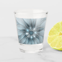 Joyful Flower Abstract Blue Gray Floral Fractal Shot Glas