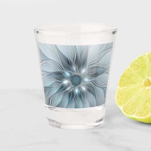 Joyful Flower Abstract Blue Gray Floral Fractal Shot Glas (Voorkant)