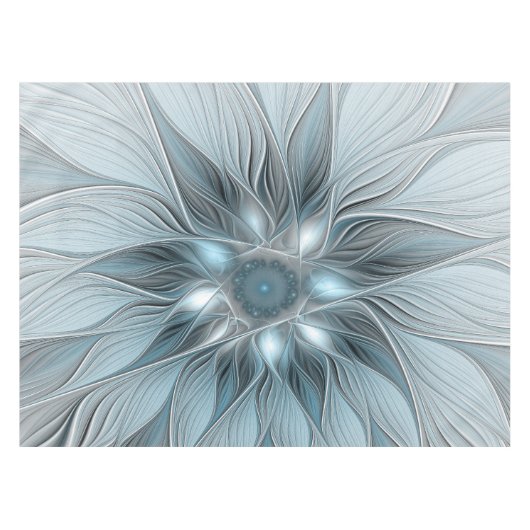 Joyful Flower Abstract Blue Gray Floral Fractal Tafelkleed (Voorkant (Horizontaal))