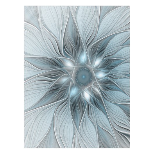 Joyful Flower Abstract Blue Gray Floral Fractal Tafelkleed (Voorkant)
