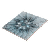 Joyful Flower Abstract Blue Gray Floral Fractal Tegeltje (Zijkant)