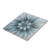Joyful Flower Abstract Blue Gray Floral Fractal Tegeltje (Zijkant)