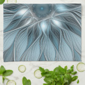 Joyful Flower Abstract Blue Gray Floral Fractal Theedoek (Gevouwen)