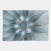 Joyful Flower Abstract Blue Gray Floral Fractal Theedoek (Horizontaal)
