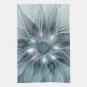 Joyful Flower Abstract Blue Gray Floral Fractal Theedoek (Verticaal)