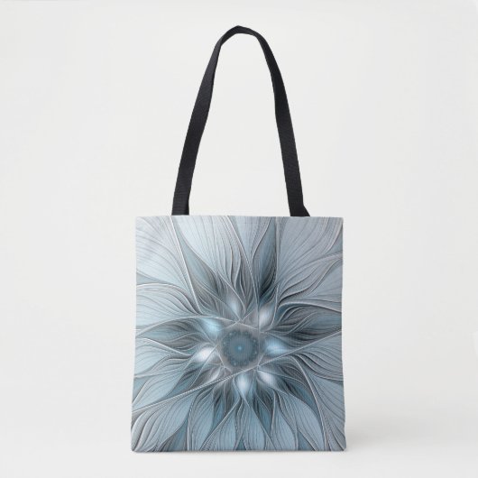 Joyful Flower Abstract Blue Gray Floral Fractal Tote Bag (Voorkant)