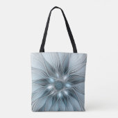 Joyful Flower Abstract Blue Gray Floral Fractal Tote Bag (Achterkant)