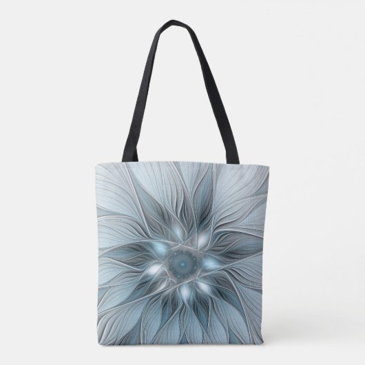 Joyful Flower Abstract Blue Gray Floral Fractal Tote Bag (Achterkant)