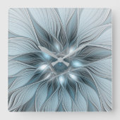 Joyful Flower Abstract Blue Gray Floral Fractal Vierkante Klok (Voorkant)