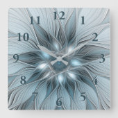 Joyful Flower Abstract Blue Gray Floral Fractal Vierkante Klok (Voorkant)