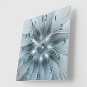 Joyful Flower Abstract Blue Gray Floral Fractal Vierkante Klok (Hoek)
