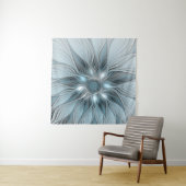Joyful Flower Abstract Blue Gray Floral Fractal Wandkleed (In situ)