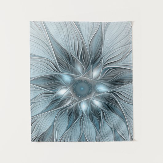 Joyful Flower Abstract Blue Gray Floral Fractal Wandkleed (Voorkant)