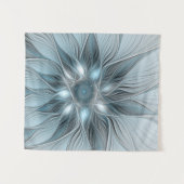 Joyful Flower Abstract Blue Gray Floral Fractal Wandkleed (Voorkant (horizontaal))