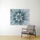 Joyful Flower Abstract Blue Gray Floral Fractal Wandkleed (In Situ (horizontaal))
