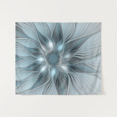 Joyful Flower Abstract Blue Gray Floral Fractal Wandkleed (Voorkant (horizontaal))