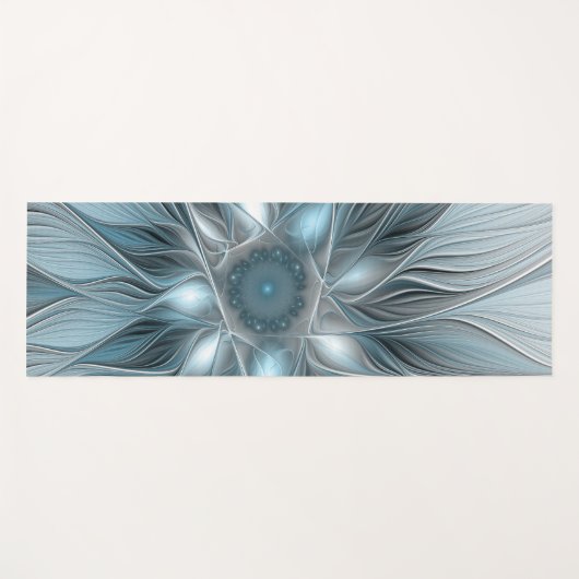 Joyful Flower Abstract Blue Gray Floral Fractal Yogamat (Voorkant (horizontaal))
