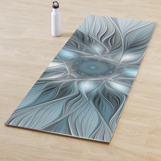 Joyful Flower Abstract Blue Gray Floral Fractal Yogamat (In situ)