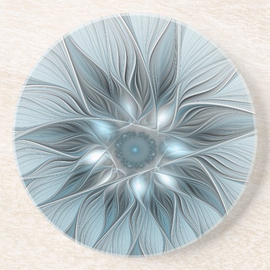 Joyful Flower Abstract Blue Gray Floral Fractal Zandsteen Onderzetter (Voorkant)