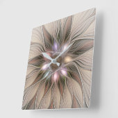 Joyful Flower Abstracte Beige Brown Floral Fractal Vierkante Klok (Hoek)