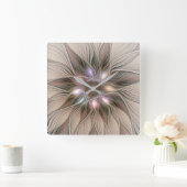 Joyful Flower Abstracte Beige Brown Floral Fractal Vierkante Klok (Huis)