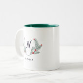 Joyful Foliage Holiday Monogram Tweekleurige Koffiemok (Voorkant links)