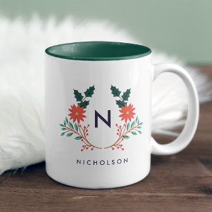 Joyful Foliage Holiday Monogram Tweekleurige Koffiemok