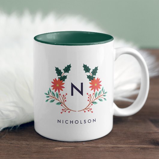 Joyful Foliage Holiday Monogram Tweekleurige Koffiemok