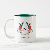 Joyful Foliage Holiday Monogram Tweekleurige Koffiemok (Links)