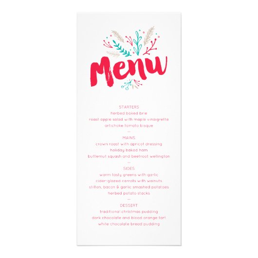 Joyful Foliage Kerstmenu Reclamekaart (Voorkant)