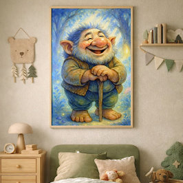Joyful Forest Troll – Whimsical Storybook Wall Art Foto Afdruk